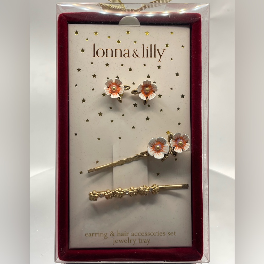 Lonna Lilly Floral Earring Hair Accessories Set And Jewelry Tray New 13$
